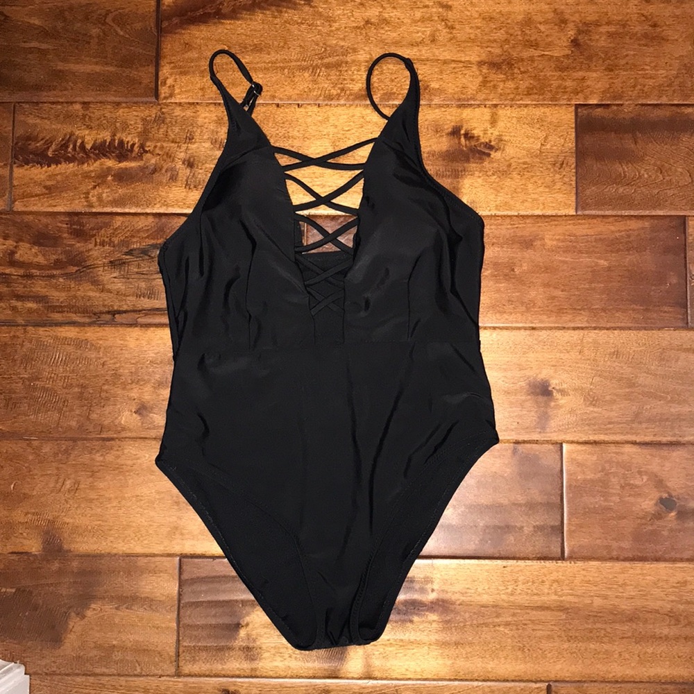 Black low cut bathing suit